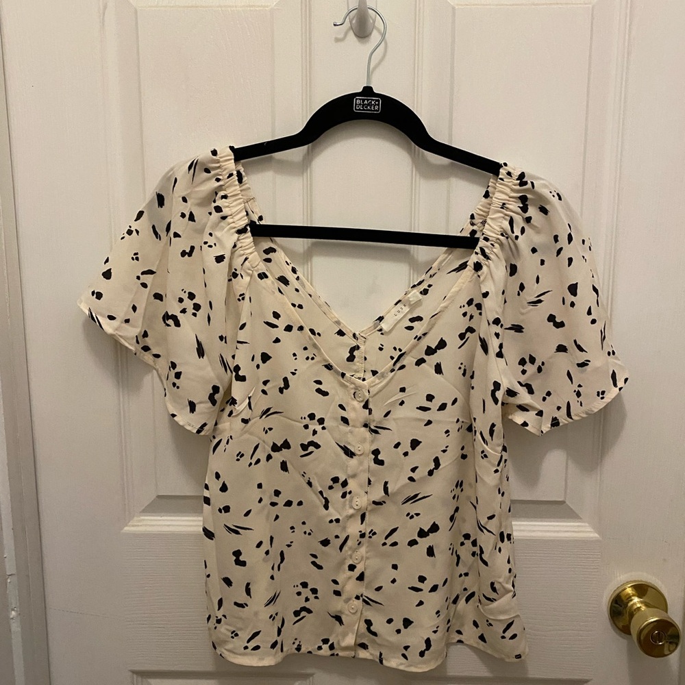 Lush Cream and Black Patterned Blouse